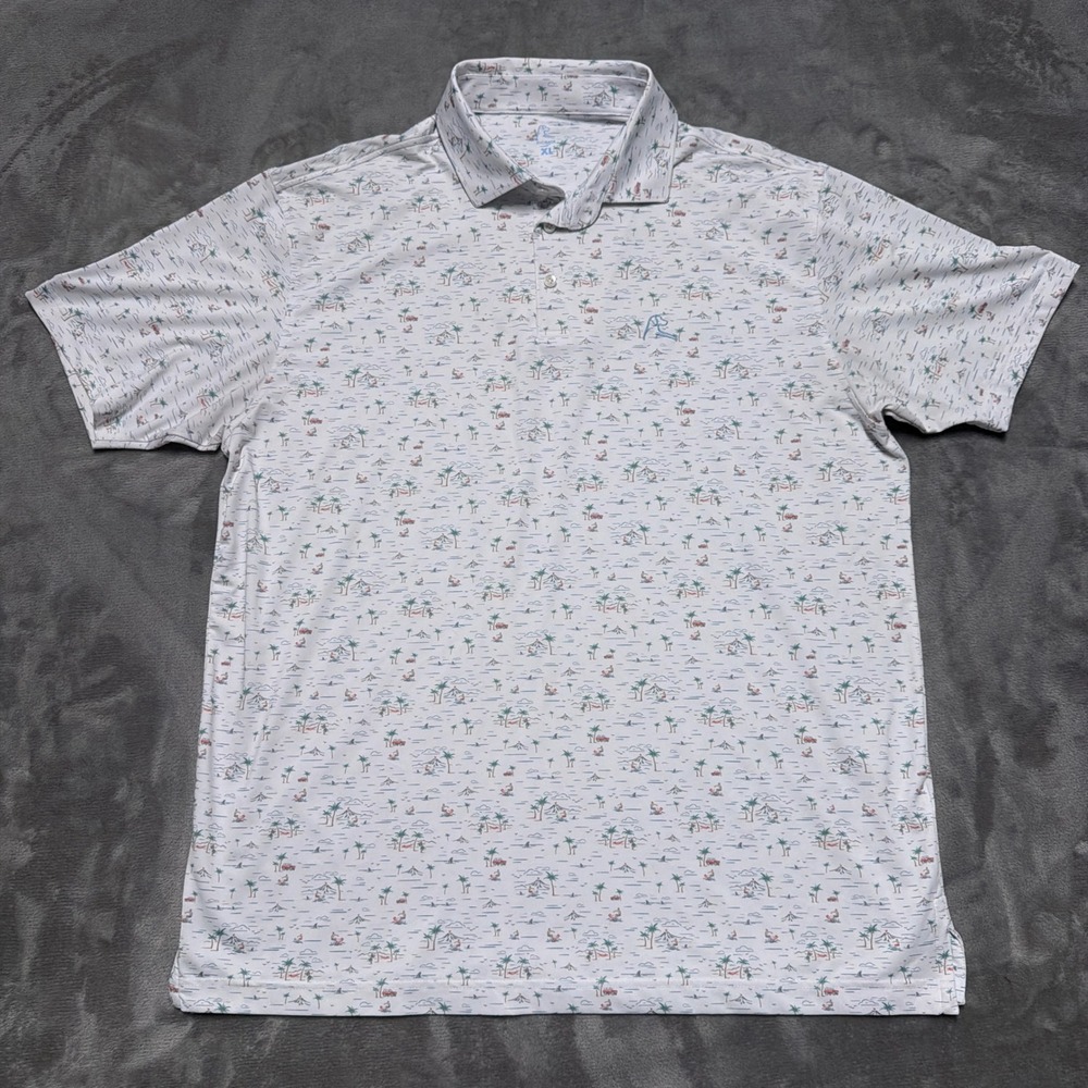 Rhoback Polo Shirt Mens XL White Beach Day Tropical Surfing Performance Golf